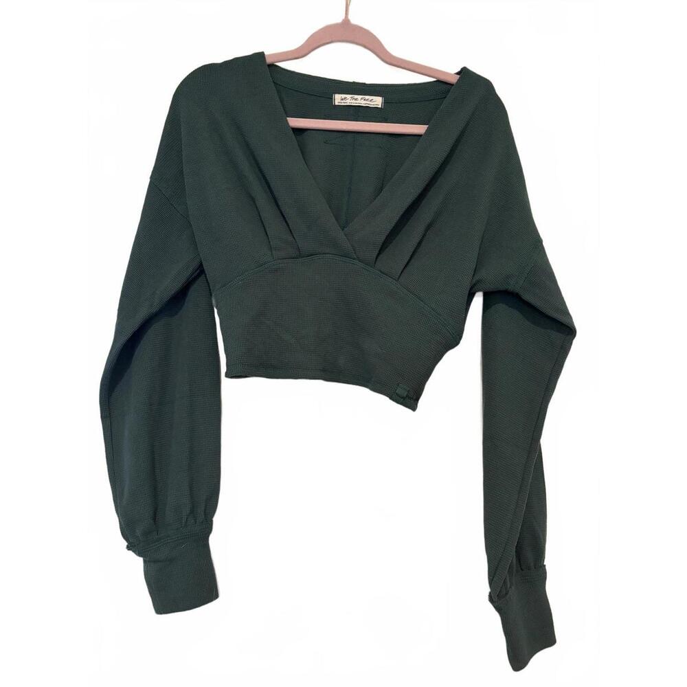 Free People oversized XS green‎ long sleeve crop sweater #3233 new